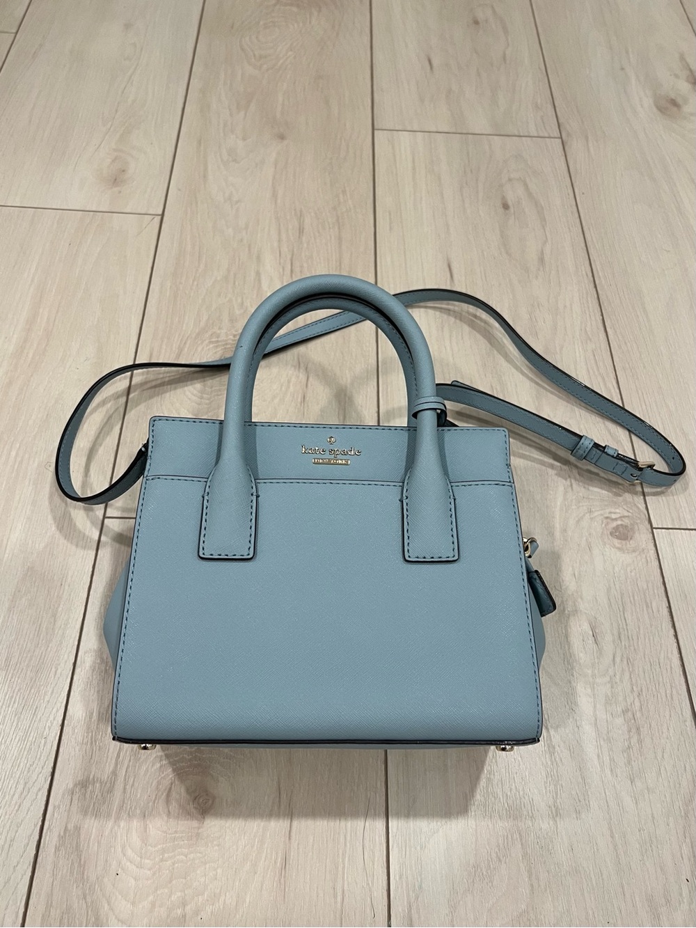 KATE SPADE Light Blue Leather Small Satchel with Crossbody Strap
